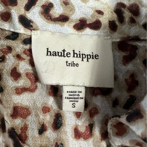 Haute Hippie Tribe Harper Leopard Print Popover Blouse Size S - Picture 3 of 6